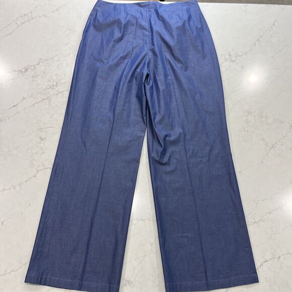 Misook NEW Zip Fly Wide Leg Pants Womens Large x 33" Blue Cotton Pockets Pleated - Picture 4 of 14